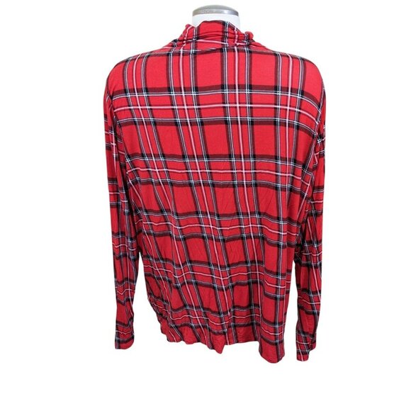 Womens Plus Size XXL Top Red Tartan Plaid Mock Neck Stretch Thin Lightweight - Picture 4 of 5
